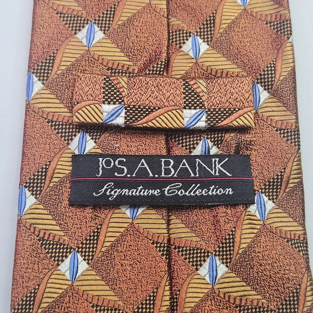 Jos. A. Bank Signature Collection Men's Silk Tie Copper Geometric Made in Italy